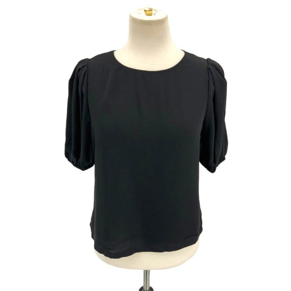 Elodie Black Puff Sleeve Blouse Size XS NWOT